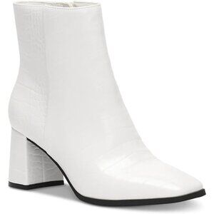 INC Womens Dasha Leather Square Toe Block Heel Zip-Up Dress Booties White SZ 8 M